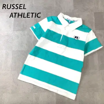 RUSSEL ATHLETIC 와이드 보더 셔츠 반팔 에메랄드 그린