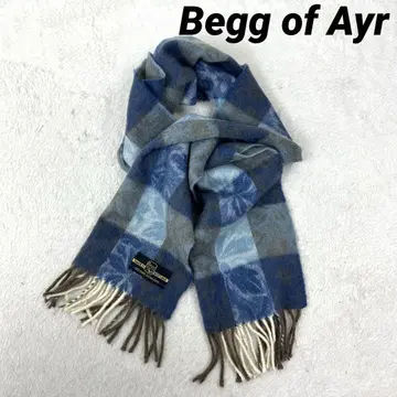 Begg of Ayr 머플러 숄 캐시미어 100% 체크 무늬 블루