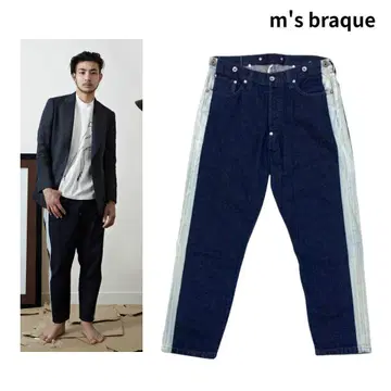 m's braque 엠즈 블랙 사이드 샴브레이 신치 벨트 데님 팬츠