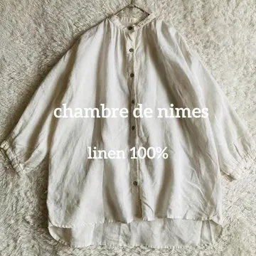 샹브루 드 님 린넨 100% 밴드 카라 셔츠 블라우스 루즈핏