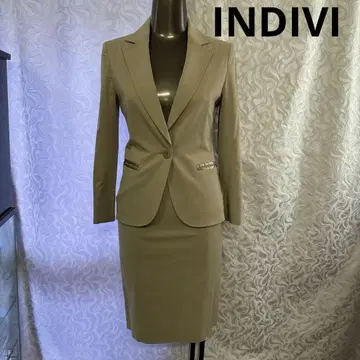 INDIVI 베이지 싱글 버튼 스커트 수트