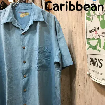 Caribbean 캐리비안 실크 알로하 셔츠 L 구제 의류 (1712)
