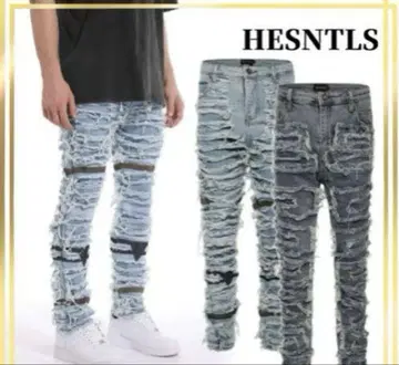 HESNTLS 데미지 데님 팬츠 라이트 블루