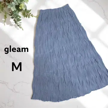 gleam 플리츠 플레어 롱 스커트 프릴 안감 부착 블루 계열 M 사이즈