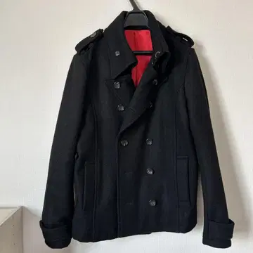 울 더블 브레스트 피코트 블랙