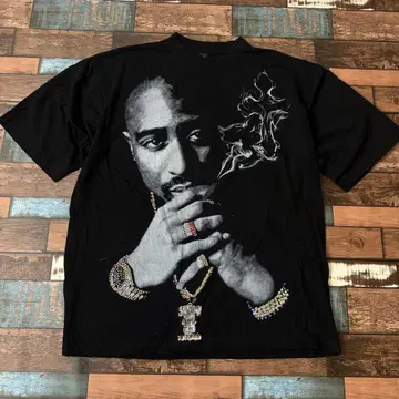 남성용 구제 의류 2PAC 투 팩 래퍼 반팔 티셔츠 HIPHOP 블랙