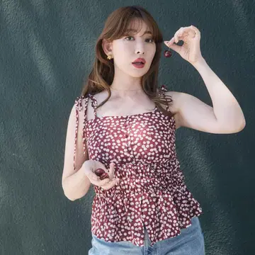herlipto 체리 패턴 스트랩 탑 S 사이즈