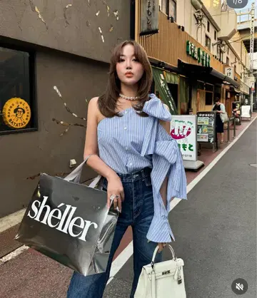 셰리에 Sheller 원숄더 리본 셔츠 상의
