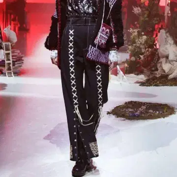 rurumu: aw 2021 레이스업 디자인 팬츠 블랙