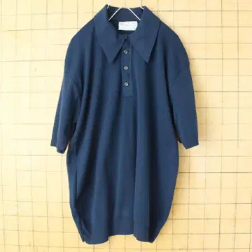 60s 70s Kmart 반롱 피케 셔츠 XL 네이비 반팔 ss177