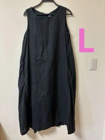 무인양품 프렌치 린넨 슬리브리스 원피스 L 블랙