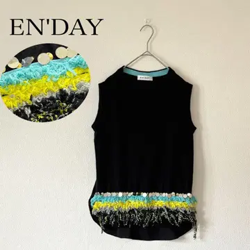 EN'DAY 엔데이 슬리브리스 탑 절개 니트 블랙 20SS