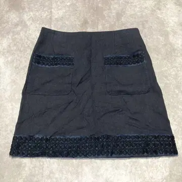 어도어 ADORE (36) 미니 스커트 린넨 혼방 디자인 자수 네이비