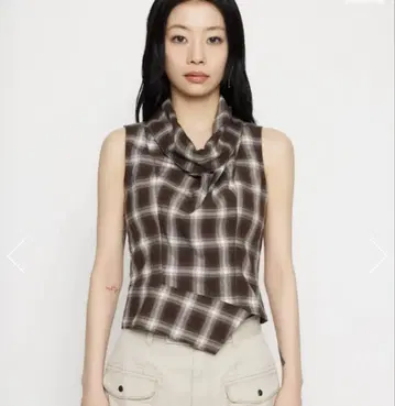 lagua gem CHECK DRAPE NECK 상의