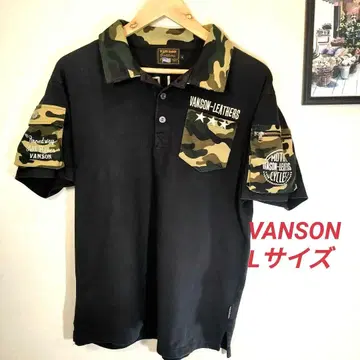 VANSON 반슨 카모플라쥬 블랙 반팔 피케 셔츠 L 사이즈