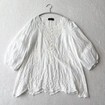 TOMASO 벌룬 소매 레이스 자수 블라우스 이탈리아제 화이트