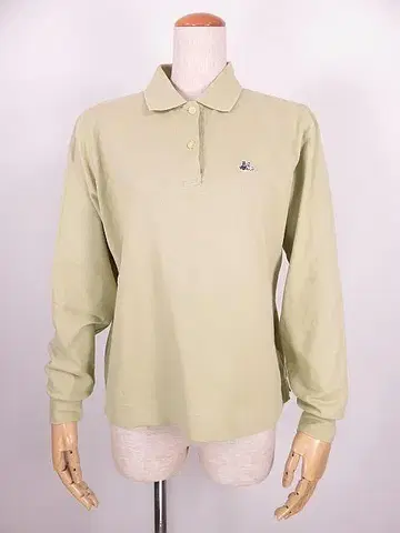 블랙 앤 화이트 긴팔 폴로 셔츠 로고 자수 옐로우 그린 2/M