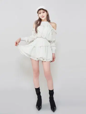 Darich 다리치 볼륨 쉬폰 미니 원피스 화이트