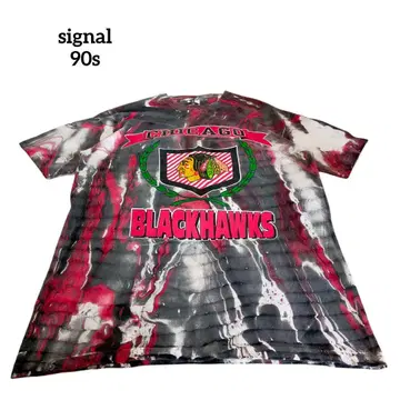 구제 의류 signal 반팔 티셔츠 블랙 호크스 nhl 90s 미국제