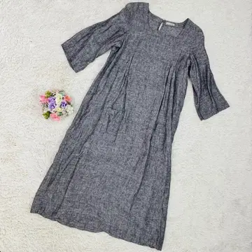 fog linen work 린넨 100% 7부 소매 원피스 스퀘어 넥