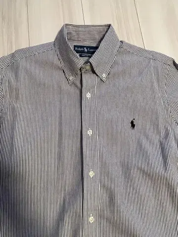 Ralph Lauren 그레이 스트라이프 블랙 자수 로고 반팔 커스텀 핏