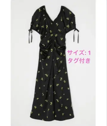 moussy 꽃무늬 퍼프 슬리브 롱 원피스