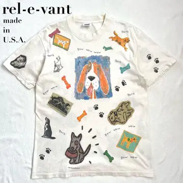 90s USA제 rel-e-vant 올 패턴 강아지 티셔츠 dog M