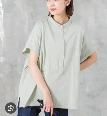 ACUTA 펄 단추 반팔 티셔츠 민트