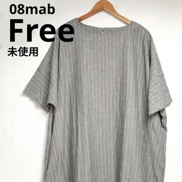 미사용 08mab 린넨 7부 소매 원피스 그레이 스트라이프