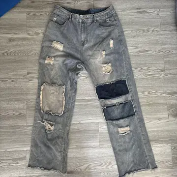 데미지 데님 팬츠 그레이 구제 의류