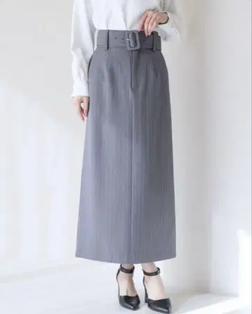 그레이 스트라이프 벨트 타이트 스커트 M