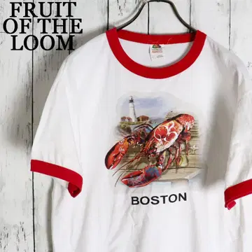 90s BOSTON 랍스터 리얼 아트 프린트 애니멀 링거 티셔츠