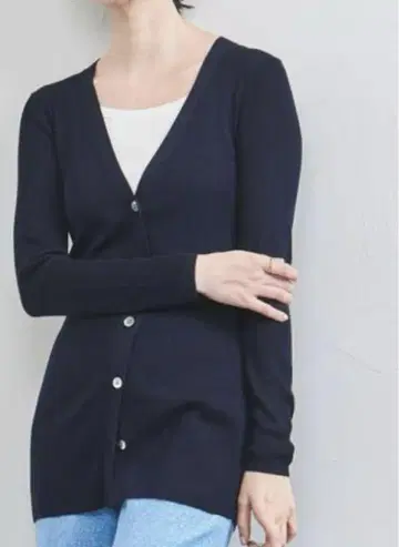 유나이티드 애로우즈 실크 리브 V넥 롱 가디건