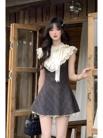 프릴 옷깃 슬리브리스 미니 원피스 LT75