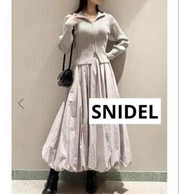 SNIDEL 스나이델 프론트 지퍼 벌룬 스커트 콤비 원피스