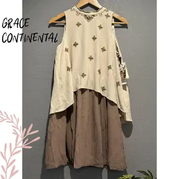 GRACE CONTINENTAL 자수 슬리브리스 튜닉 무릎 기장 원피스