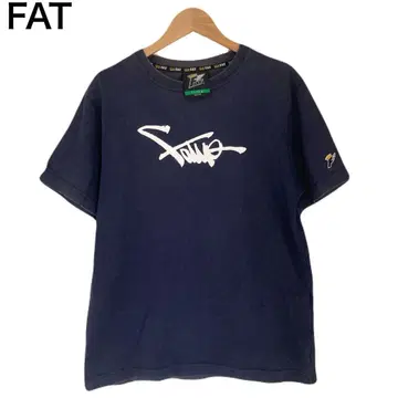 FAT 빅 로고 프린트 티셔츠 반팔 네이비 둥근넥 M