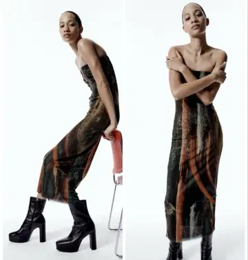 Zara 패턴 프린트 튤 원피스