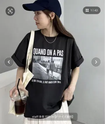 DISCOAT 사진 그래픽 티셔츠 블랙 프리 사이즈