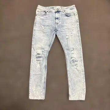 Bershka 버쉬카 라이트 블루 스키니 데님 크러쉬 블리치 데미지 가공