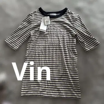 새상품! Vin 5부 소매 티셔츠 Vin 보더 티셔츠 Vin 리브 티셔츠
