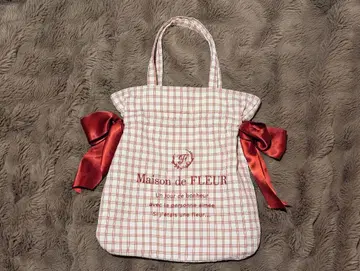Maison de FLEUR 썸머 체크 더블 리본 토트백 레드