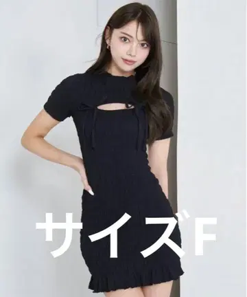 다리치 리본 셔링 미니 원피스 블랙 FL