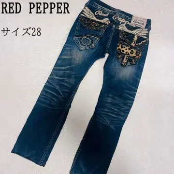 REDPEPPER 레드 페퍼 데님 사이즈 28 표범 무늬 깃털 자수