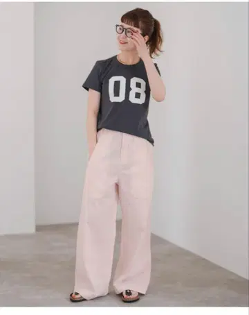 새상품 Spick & Span 핑크 와이드 팬츠 컬러 치노 팬츠