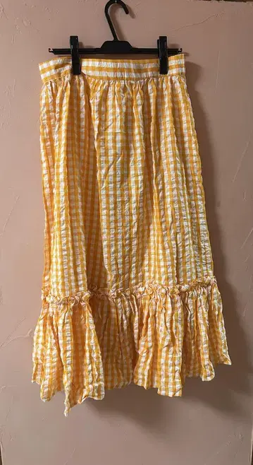 TOPSHOP 오렌지 체크 무늬 롱 스커트 US10