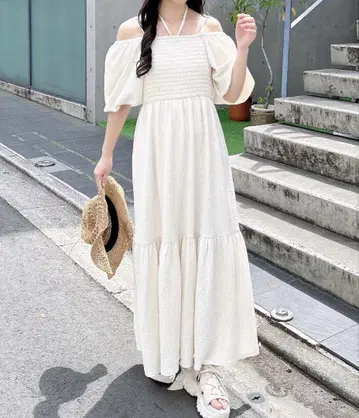 멀티 웨이 오프 숄더 벌룬 슬리브 원피스