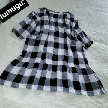 tumugu 츠무구 블록 체크 튜닉 린넨 100%