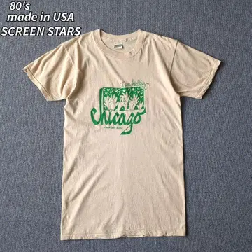 USA제 80년대 구제 의류 스크린 스타즈 티셔츠 베이지 빈티지