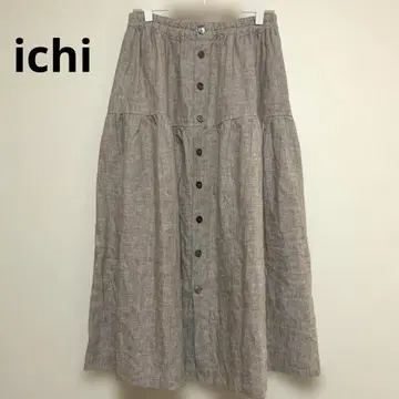 ichi 새상품 린넨 100 베이지 버튼이 달린 롱 스커트